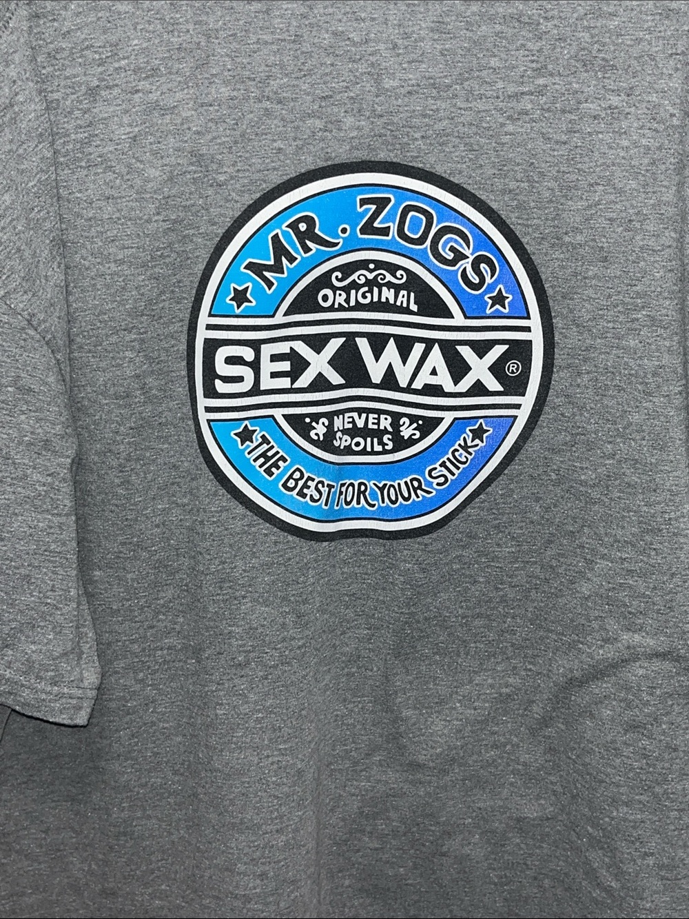Mr. Zogs Sex Wax Logo Tee - Grey with Blue Graphic